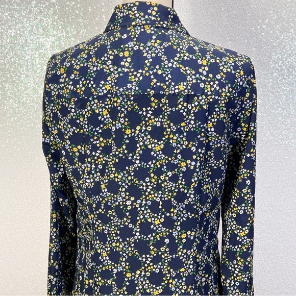 Michael Kors women’s floral print zip front blouse top navy blue size medium - Picture 2 of 11